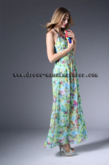 2015 Long Summer Chiffon Bead Print Maxi Dress