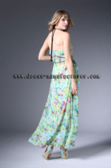 2015 Long Summer Chiffon Bead Print Maxi Dress
