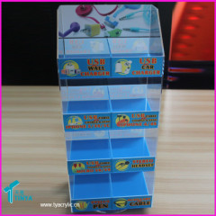 Factory Customize 4-tier 8-bins Rotating Retail Stores Display for iphone Cases Acrylic Phone Accessory Counter Display