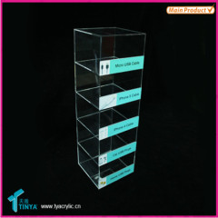 Factory Wholesale 5-tier Plexiglass Phone Charger Cables Display Case Acrylic Counter Display for Cellphone Accessories