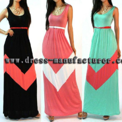 Bohemian Geometric Stripes Dress|Sweet Floor Length Contrast Color Dress