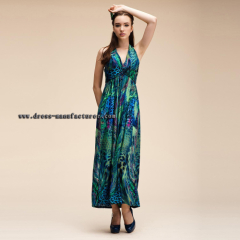 2015 Bohemian Deep V-Neck Sundress European And American Style / High-Waisted Milk Silk Casual Dress 860