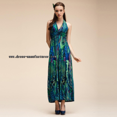 2015 Bohemian Deep V-Neck Sundress European And American Style / High-Waisted Milk Silk Casual Dress 860