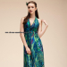 2015 Bohemian Deep V-Neck Sundress European And American Style / High-Waisted Milk Silk Casual Dress 860