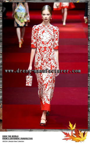 Printed short red dress bohemian palace big swing dress