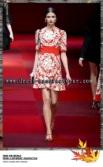 Printed short red dress bohemian palace big swing dress