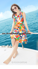 2015 Summer Women Fashion European-style Round Neck Chiffon Beach Dress Bohemian Floral Vest Leisure YE3028-32