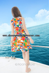 2015 Summer Women Fashion European-style Round Neck Chiffon Beach Dress Bohemian Floral Vest Leisure YE3028-32