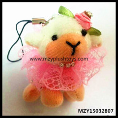 6cm Stock Mini Cute Plush Sheep Toys Mobile Charm With Pink Lace And Flower Decoration