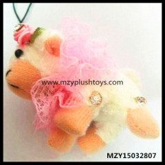 6cm Stock Mini Cute Plush Sheep Toys Mobile Charm With Pink Lace And Flower Decoration