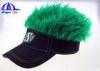 Black Cotton Lady's Sun Visor Hats With Green Fake Hairs And Embroidery Logo