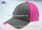 6 Panel 100% Cotton Twill Embroidery Baseball Cap With PSE Logo , Grey and Pink Color