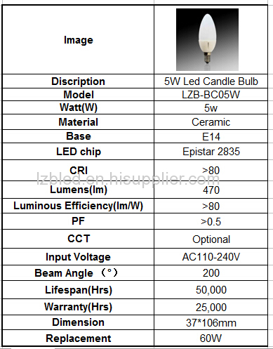 5W E14 LED Candle light for decoration