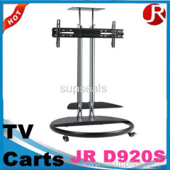 metal frame height adjustable tv carts with wheels vesa mount with dvd bracket