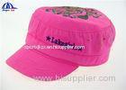 Pink Girls 100% Cotton Woven Military Baseball Caps With Flat Embroidery Logo