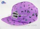 Purple Plain Floral Print Custom 5 Panel Camp Cap with Printed patch Logo