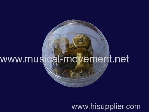 ACRYLIC GLOBE KEY WINDING MUSIC BOX 18 NOTE GOLDEN MUSICAL MOVEMENT