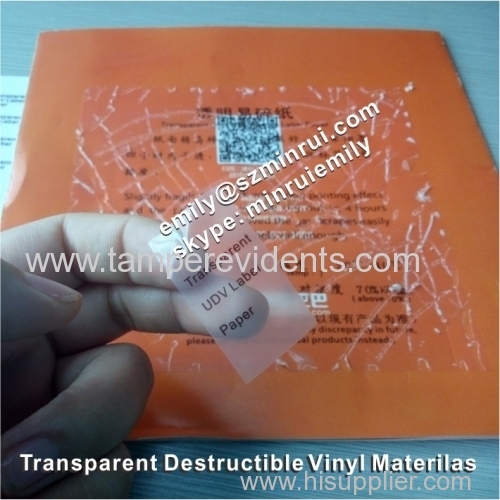 Transparent self adhesive destructible vinyl