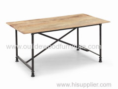 The old elm wood panel iron feet dining table