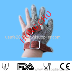 stainless steel 3 finger cut resistant gloves for butcher safety/chainmail gloves