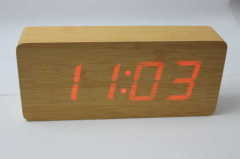 led wood clock*display time date temperature*desk clock*gift*sound control function*5 groups of alarm*table colock