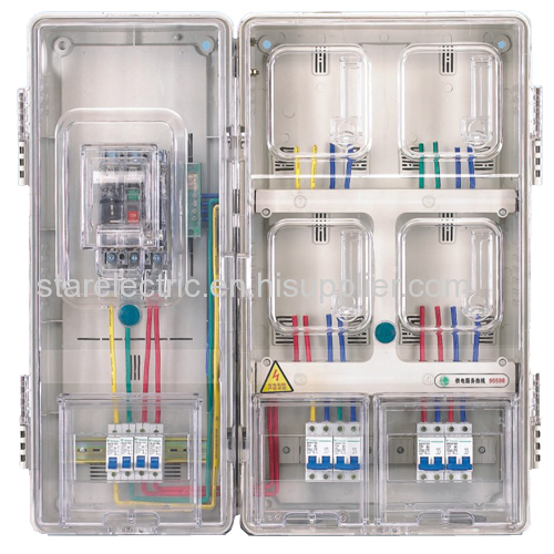 KXTMB-C401M single pahse four meters with main-control box transparent electric meter box card type left-right structure