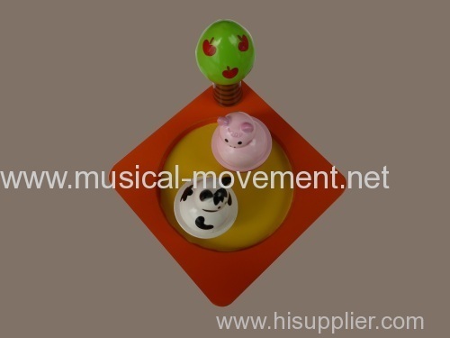 Baby Animals Dance Music Wood Boxes Key Wound Musical Movement