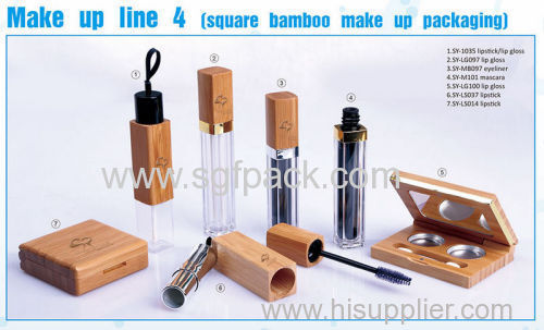 square bamboo lipgloss/mascare/eyeliner bottle/lipstick bottle empty bamboo cosmetic packaging