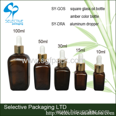 glass bottle for essential oil brown bottle square glass bottle 10ml 15ml 20ml 30ml 50ml 100ml amber color droper bottle