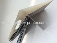 Tri-fold window-shape design cover saddle stitched paperback book printing or binding