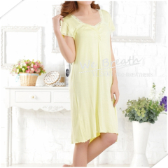 Apparel & Fashion Underwear & Nightwear Pajamas Lace trim square neck short sleeves bamboo sleep gown solid colors