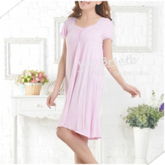 Apparel & Fashion Underwear & Nightwear Pajamas Lace trim square neck short sleeves bamboo sleep gown solid colors