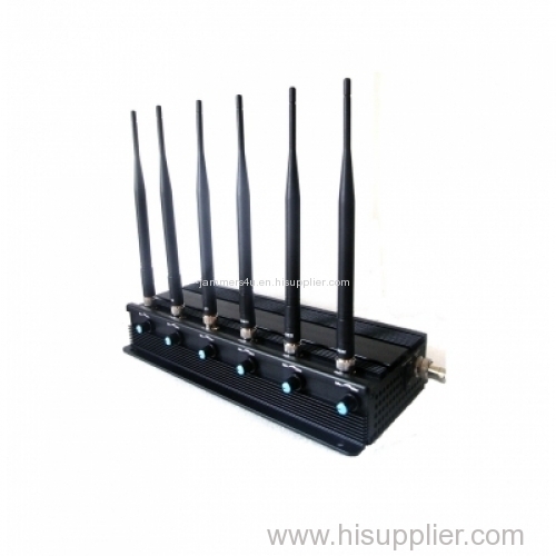 Signal Jammer 6 bands GPS Lojack VHF UHF Remote Controls 2.4Ghz WiFi Jammer up to 50m