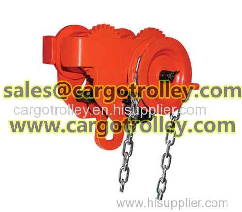 Geared traveling trolley application