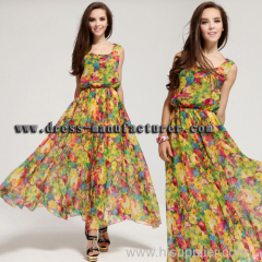 2015 new design Summer Bohemian European and American fashion chiffon printed Dress