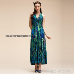 2015 new design Bohemian Deep V-Neck European And American Style Printed Dress