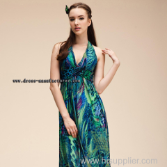 2015 new design Bohemian Deep V-Neck European And American Style Printed Dress