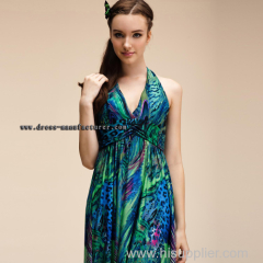 2015 new design Bohemian Deep V-Neck European And American Style Printed Dress