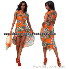 2015 new design Bohemian Maxi Long Irregular Beach Floor Printed Dress