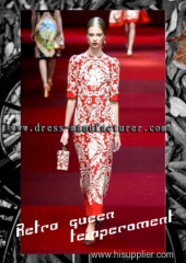2015 new design palace big swing red Bohemian Printed Dress