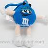 Cute Blue M&M Character Stuffed Toy Keychain , Polyester Material