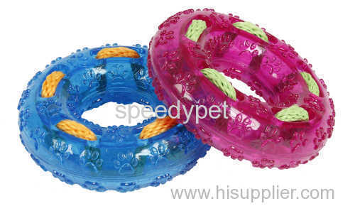 New Fashion Soft Rubber Chew TPR Pet tyre toys with rope