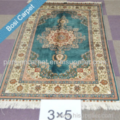 3x5ft handmade silk oriental blue turkish medallion rug