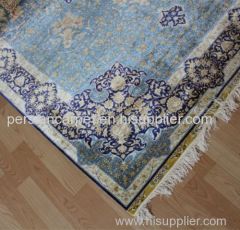 5.5x8ft Middle Madition Hand Made Persian Single Knot Carpet Blue Medallion Silk Rug