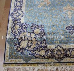 5.5x8ft Middle Madition Hand Made Persian Single Knot Carpet Blue Medallion Silk Rug