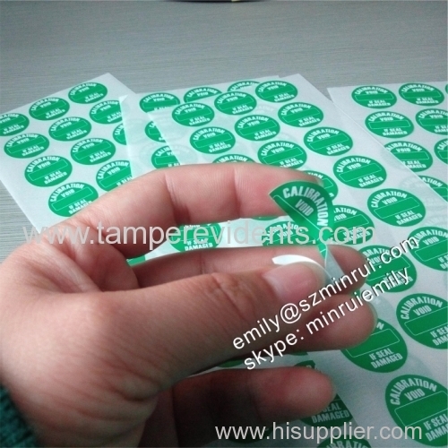 Custom round tamper proof security destructible calibration stickers