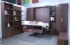 Light Walnut Vertical Wall Bed Space Saving With Bookshelf & Sofa