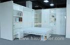 White Double Folding Wall Bed with Bookshelf , Modern Space Saving Wall Bed