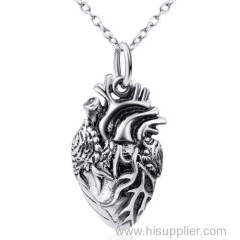 Sterling silver Anatomical Heart Charm Necklace with 18 inch O chain