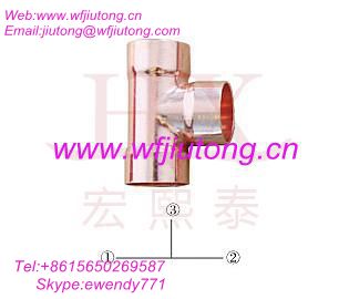 Tee copper fitting for refrigeration